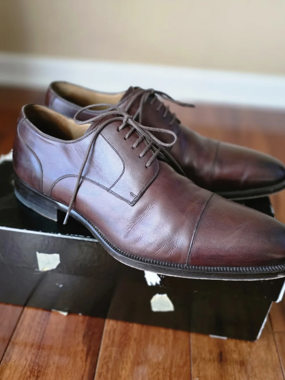 Magnanni Burnished Mahogany Brown Leather Cap Toe Oxford Shoes‎ Mens 11 M